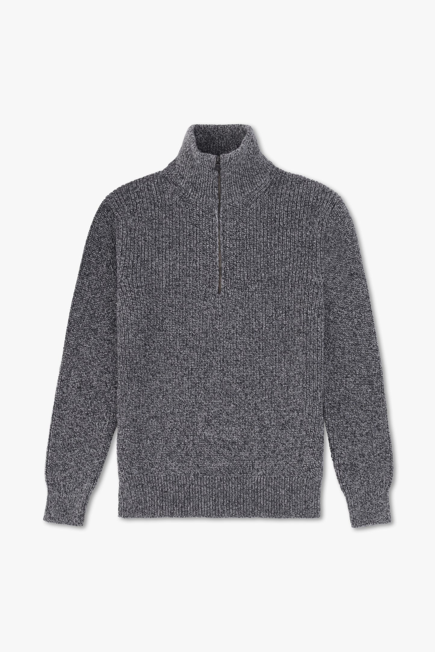 GRAY WOOL ZIP-UP TURTLENECK