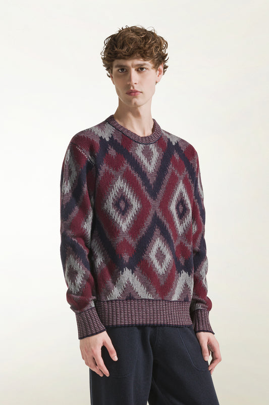 Maglione a rombi bordeaux e blu