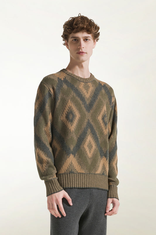 Maglione a rombi beige e verde