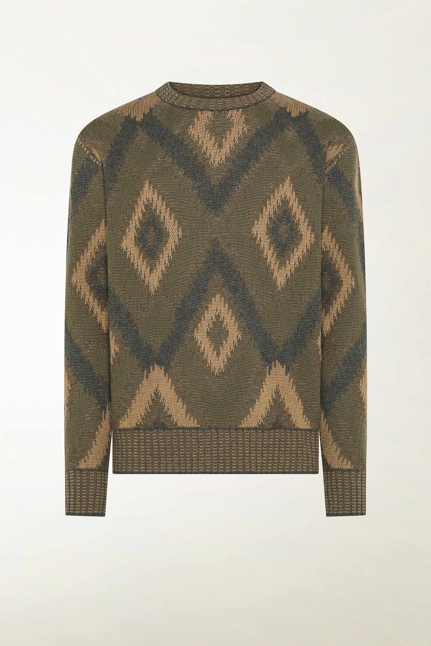 Maglione a rombi beige e verde