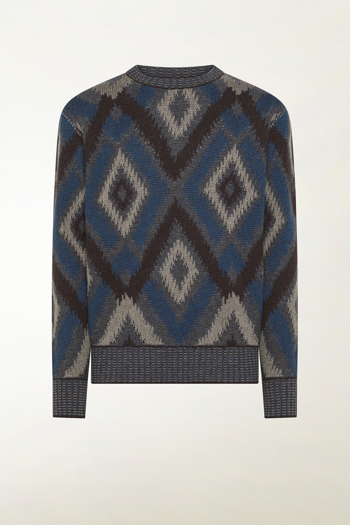 Maglione a rombi marrone e azzurro