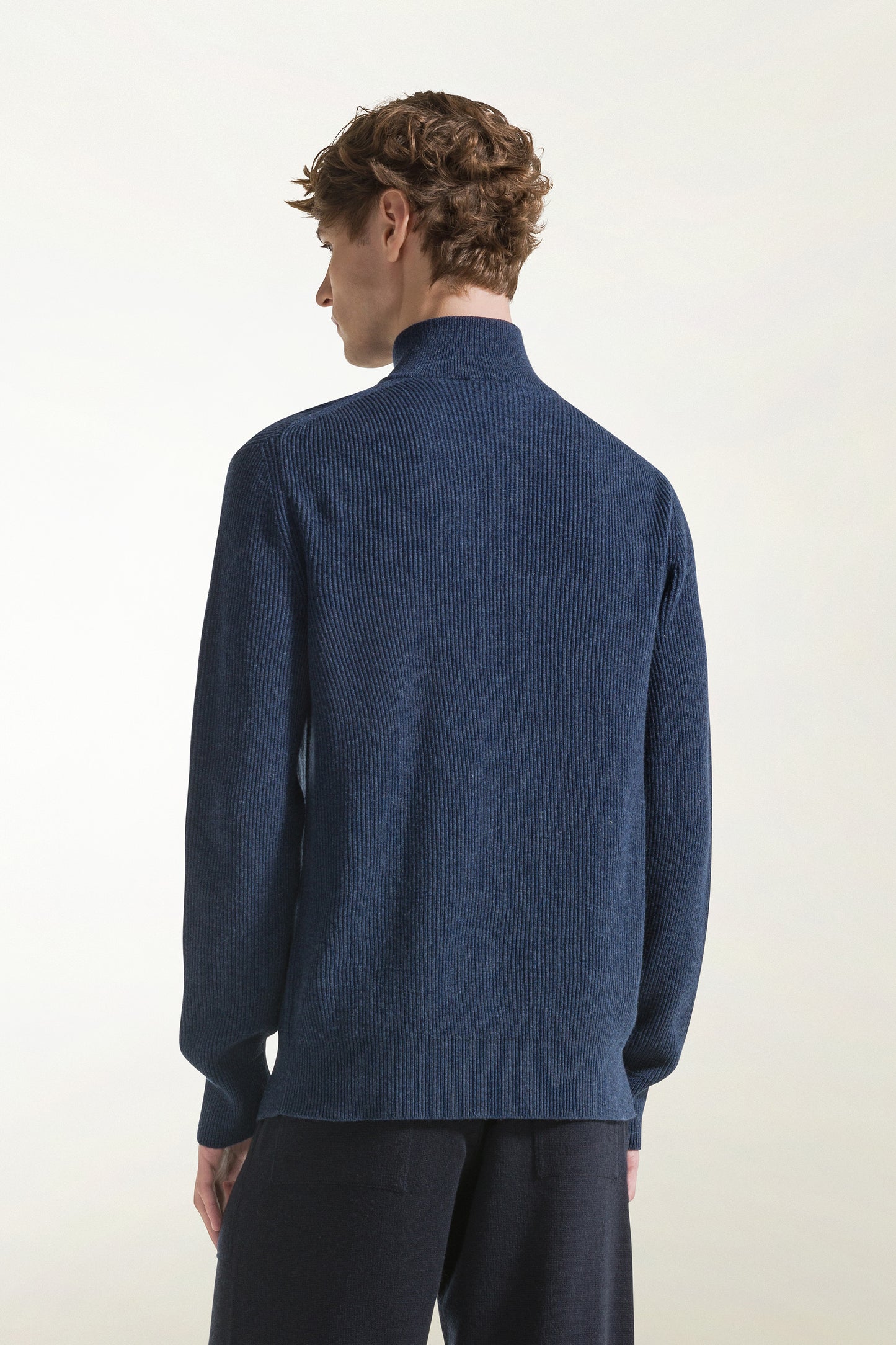Zip-up turtleneck in air force blue cashmere