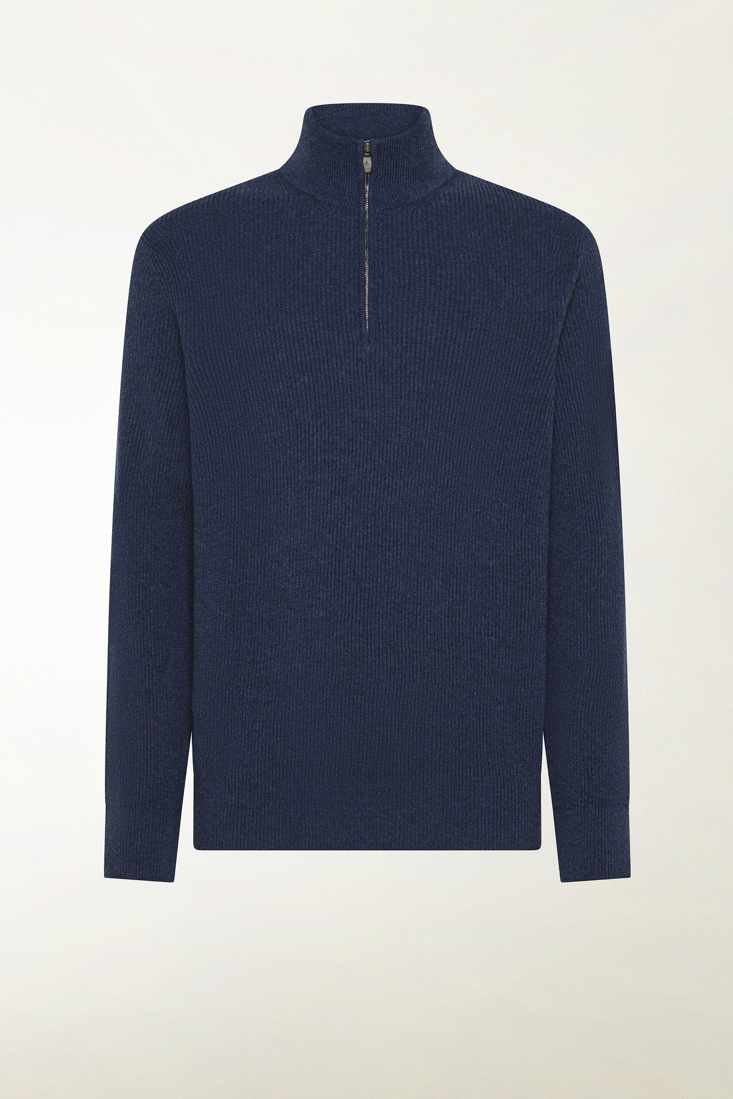 Zip-up turtleneck in air force blue cashmere