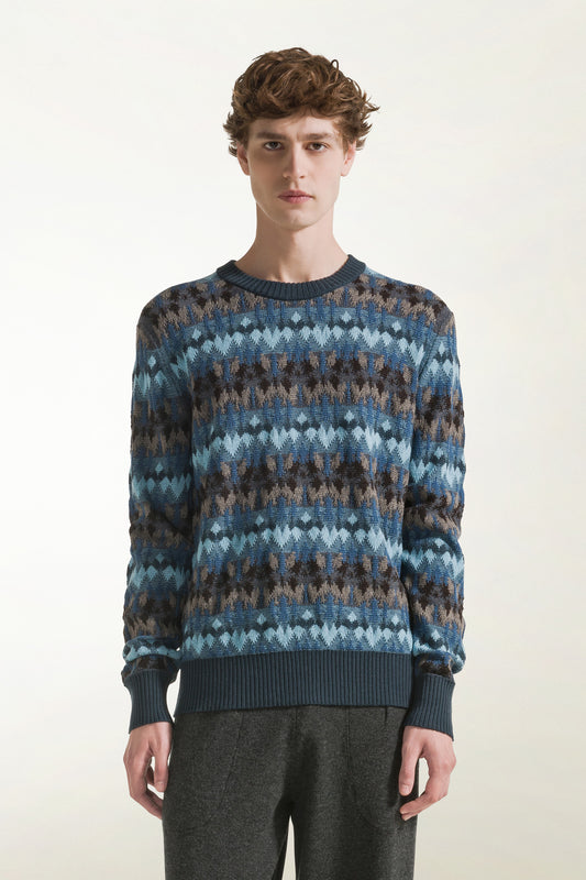 Maglione fantasia azzurro e nocciola