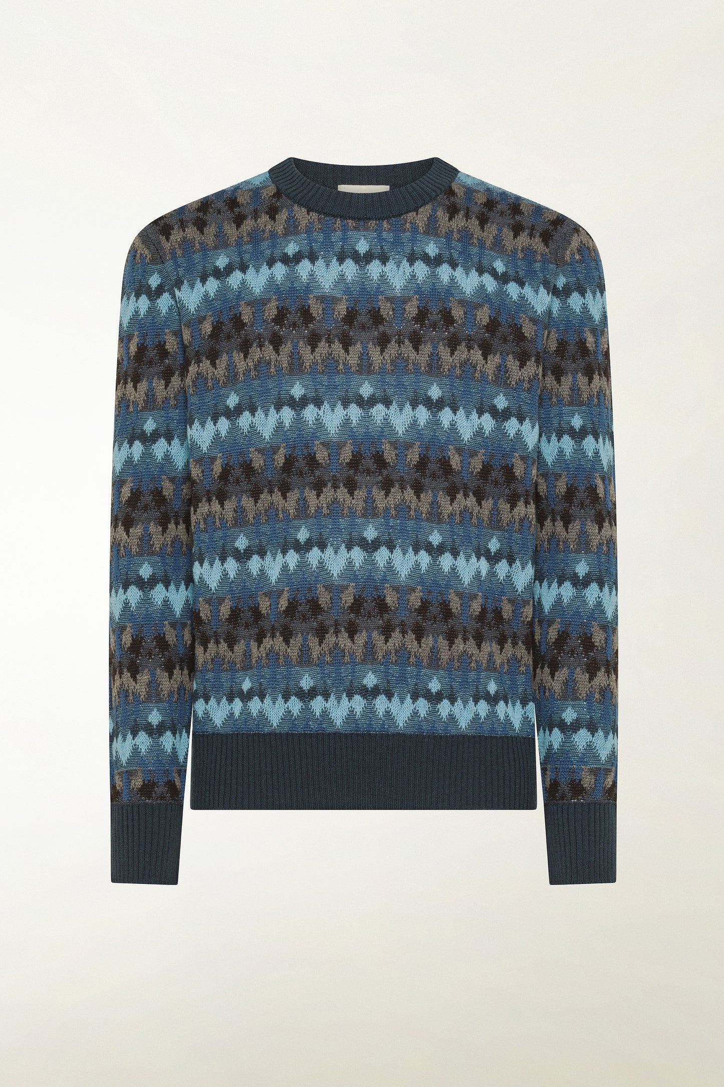 Maglione fantasia azzurro e nocciola
