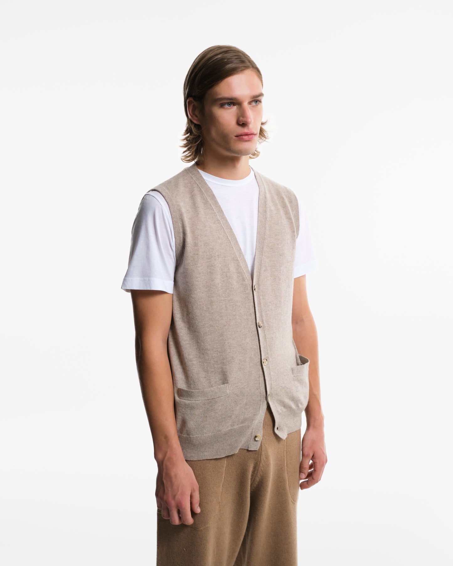 Gilet con bottoni in puro Cashmere naturale