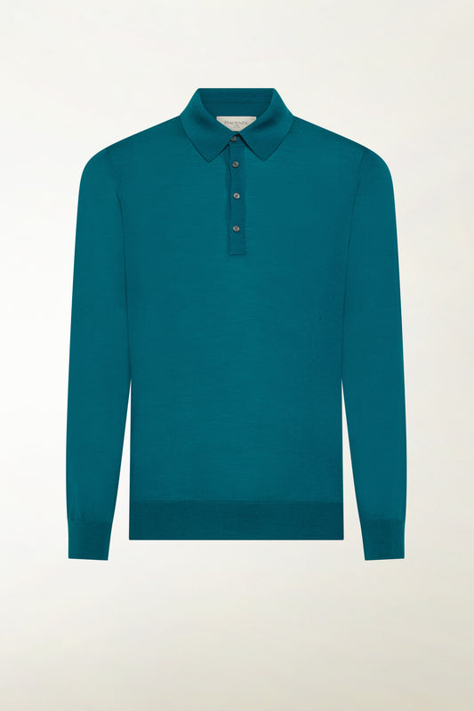 Polo lana merino super fine petrolio
