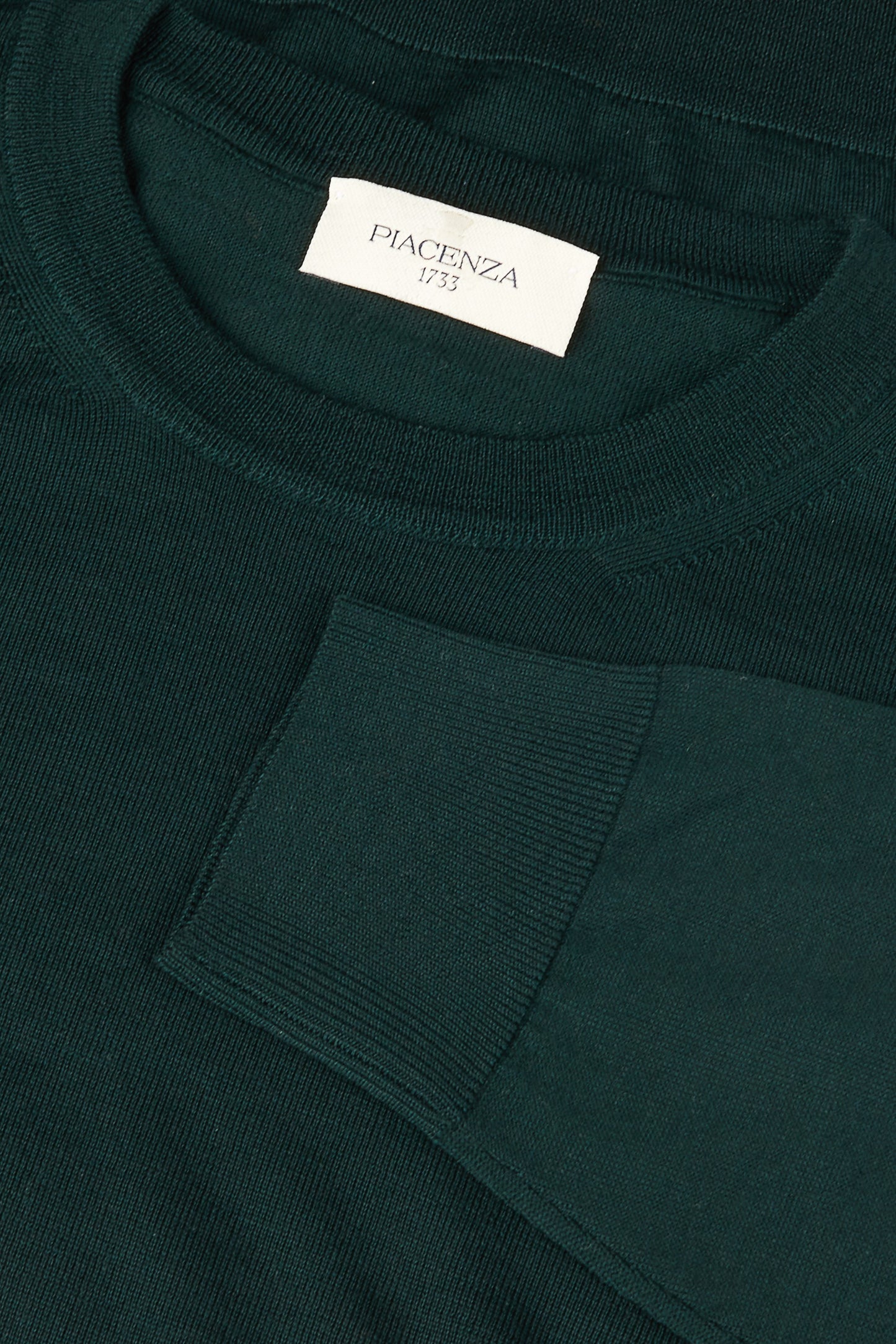 Lightweight crewneck sweater in dark green merino wool