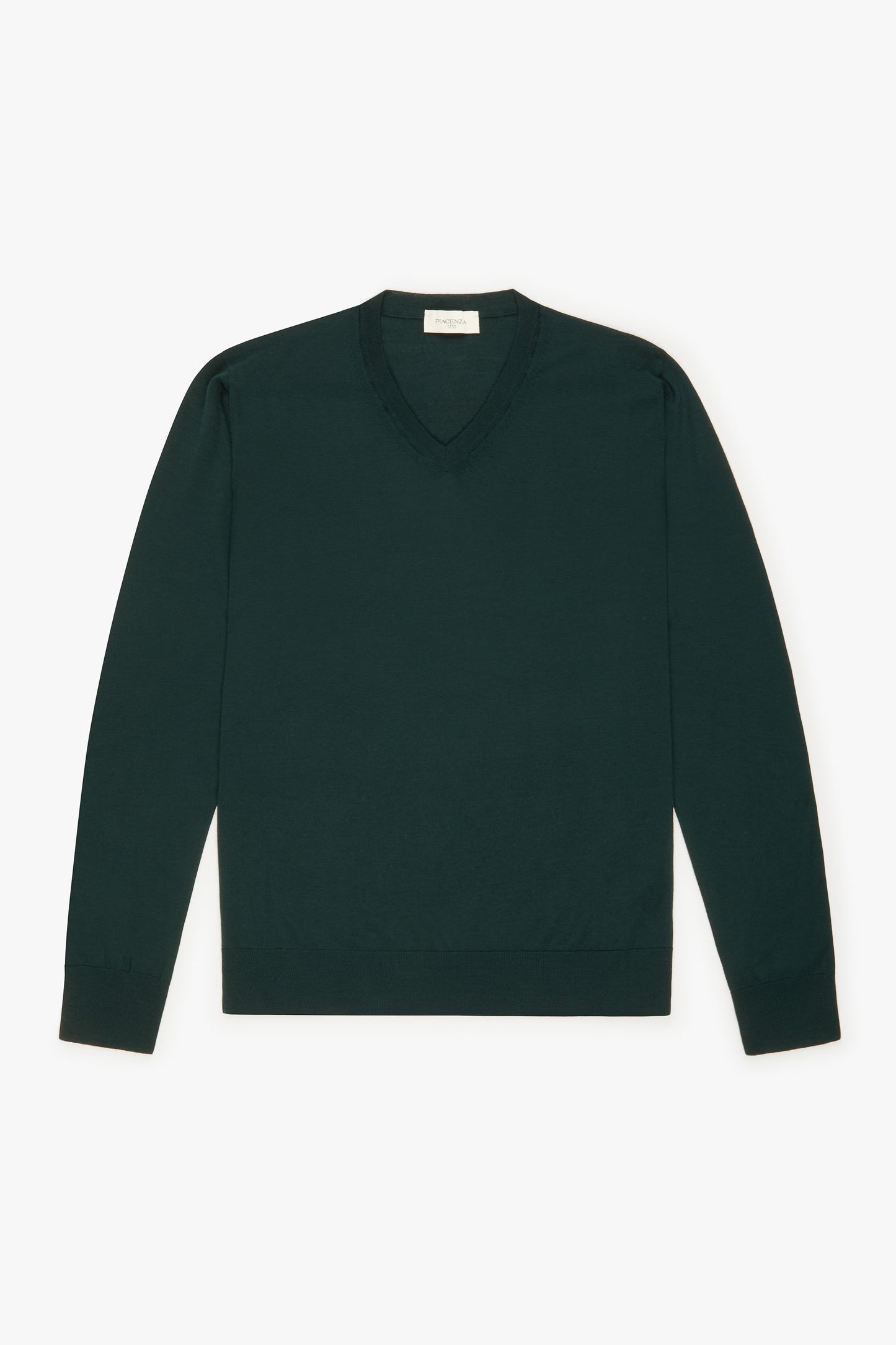 V-neck super fine dark green merino wool