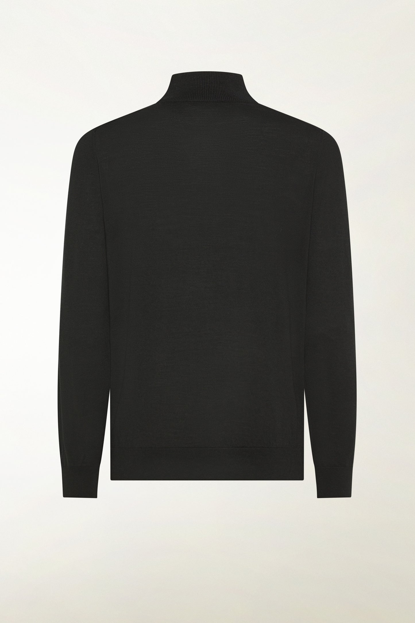 Lightweight zip-up turtleneck in black merino wool
