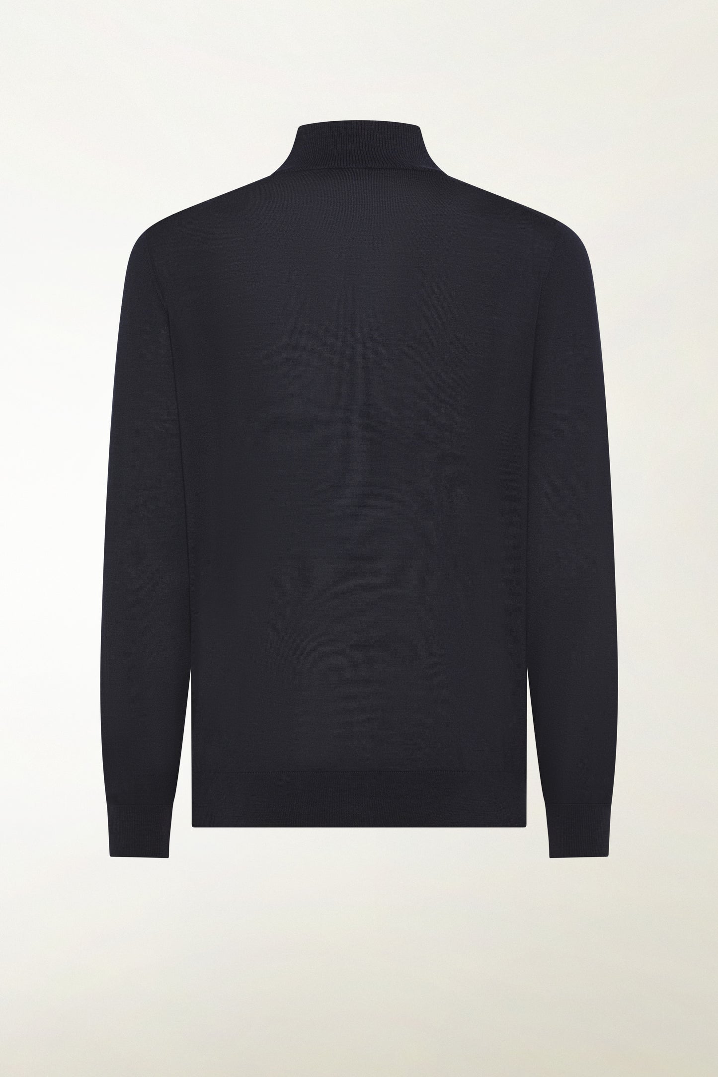 Lightweight zip-up turtleneck sweater in merino wool, blue