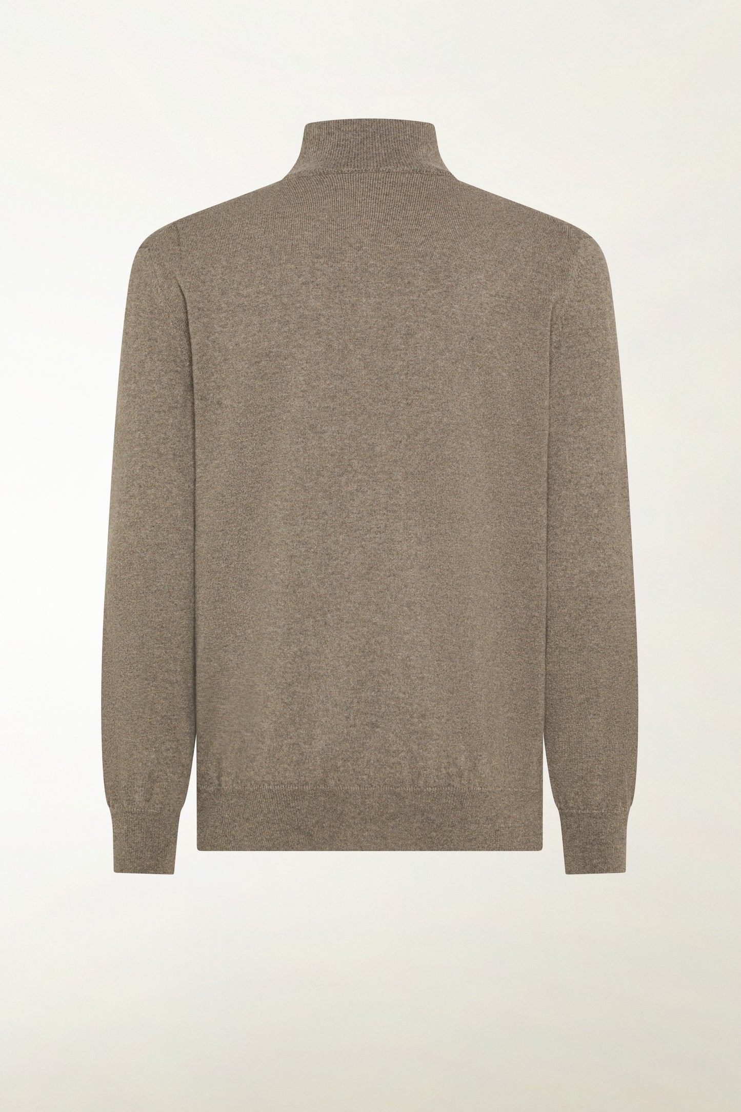 Hazelnut-colored cashmere zip-up turtleneck