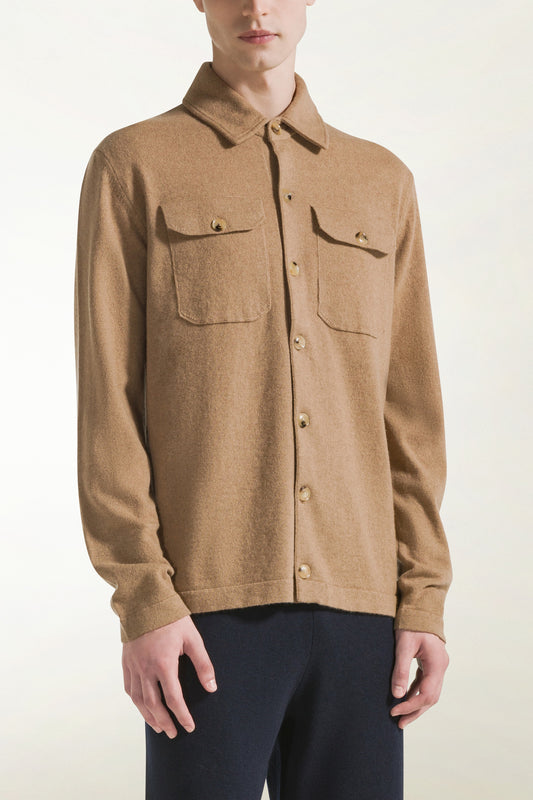 Camicia in cashmere cammello