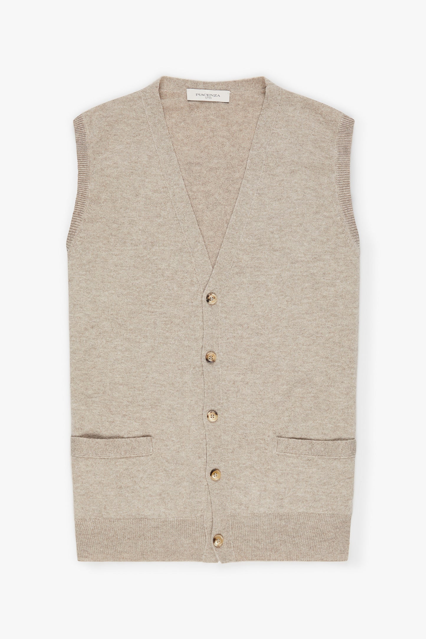 Natural-colored cashmere buttoned vest