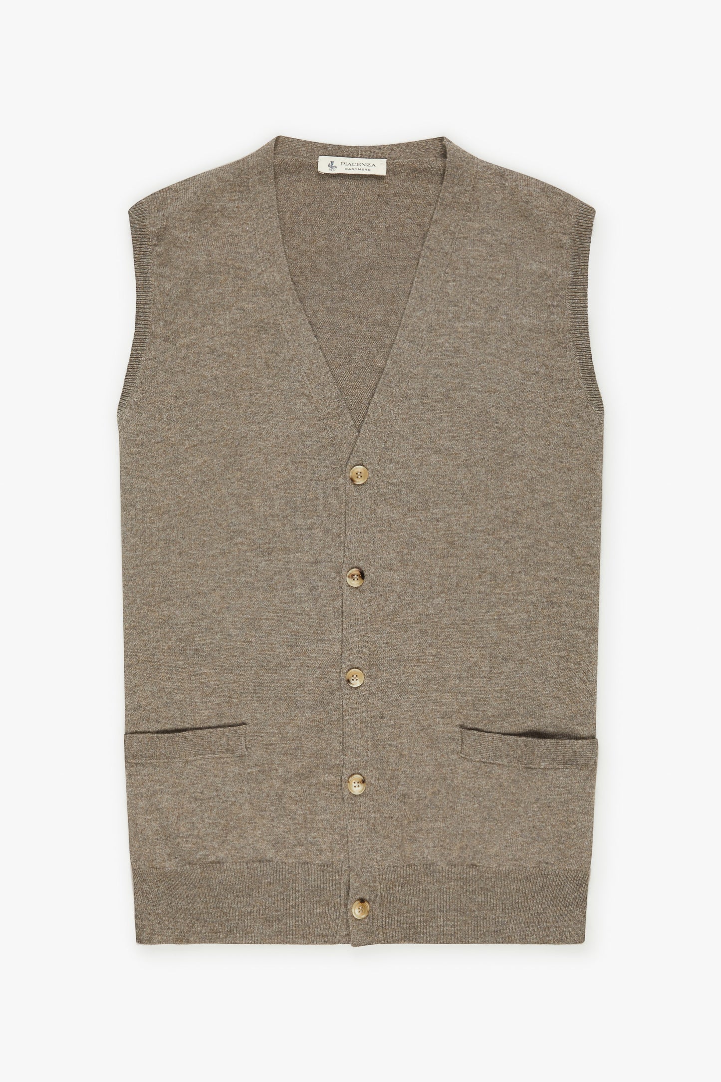 Hazelnut-colored cashmere buttoned vest