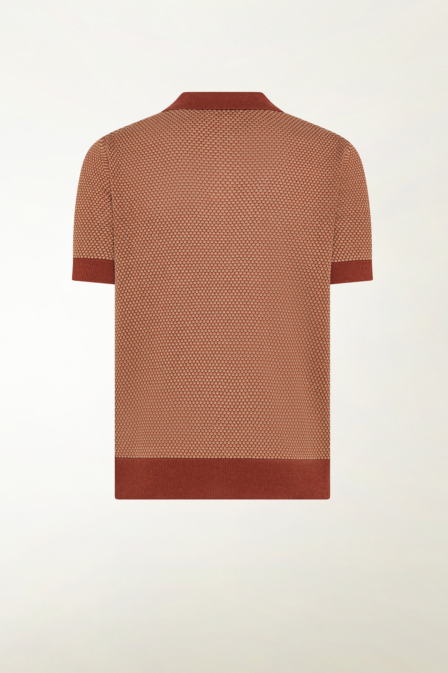 Brick and orange silk and linen polo shirt