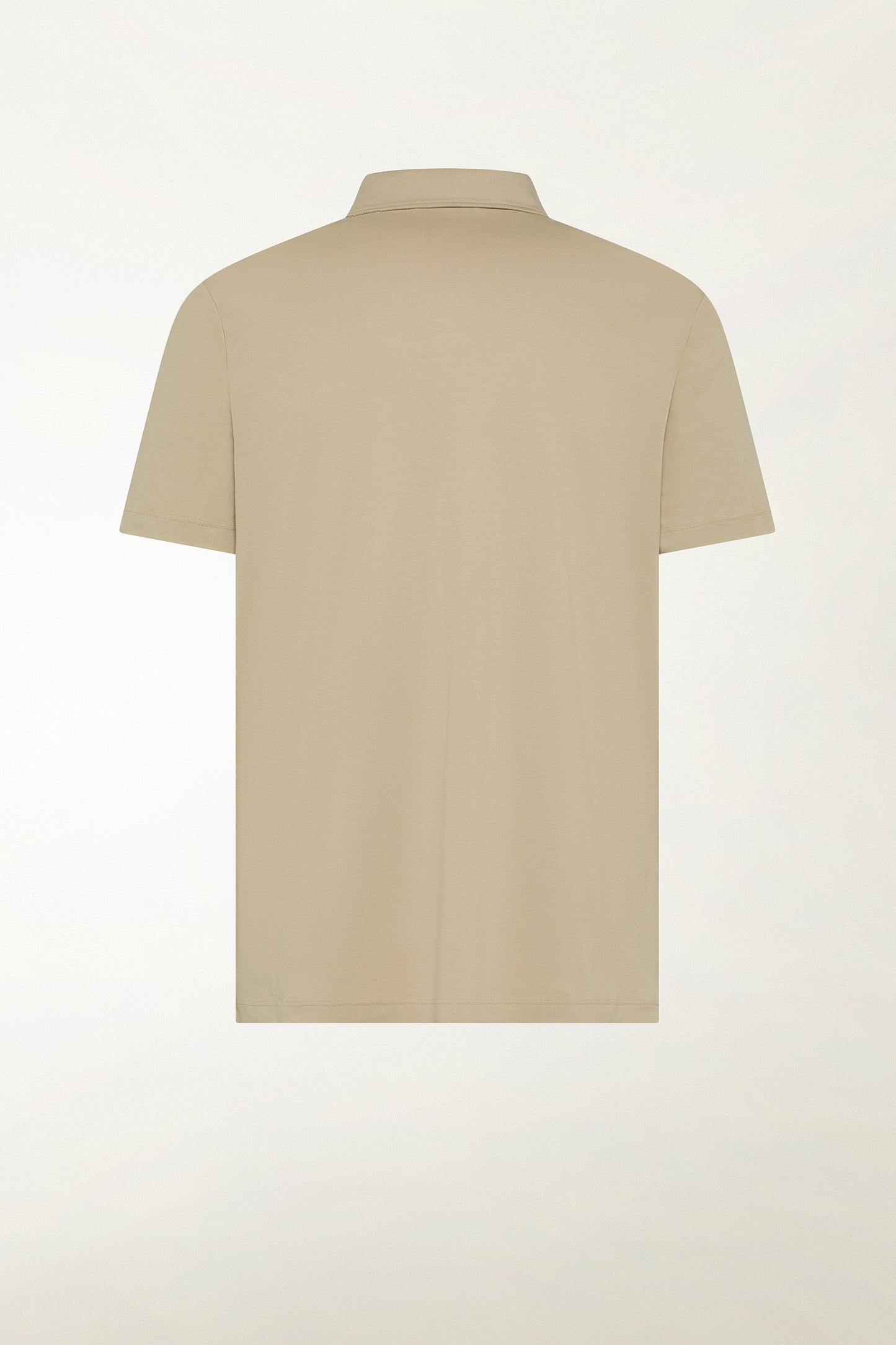 Beige short-sleeved buttonless polo shirt