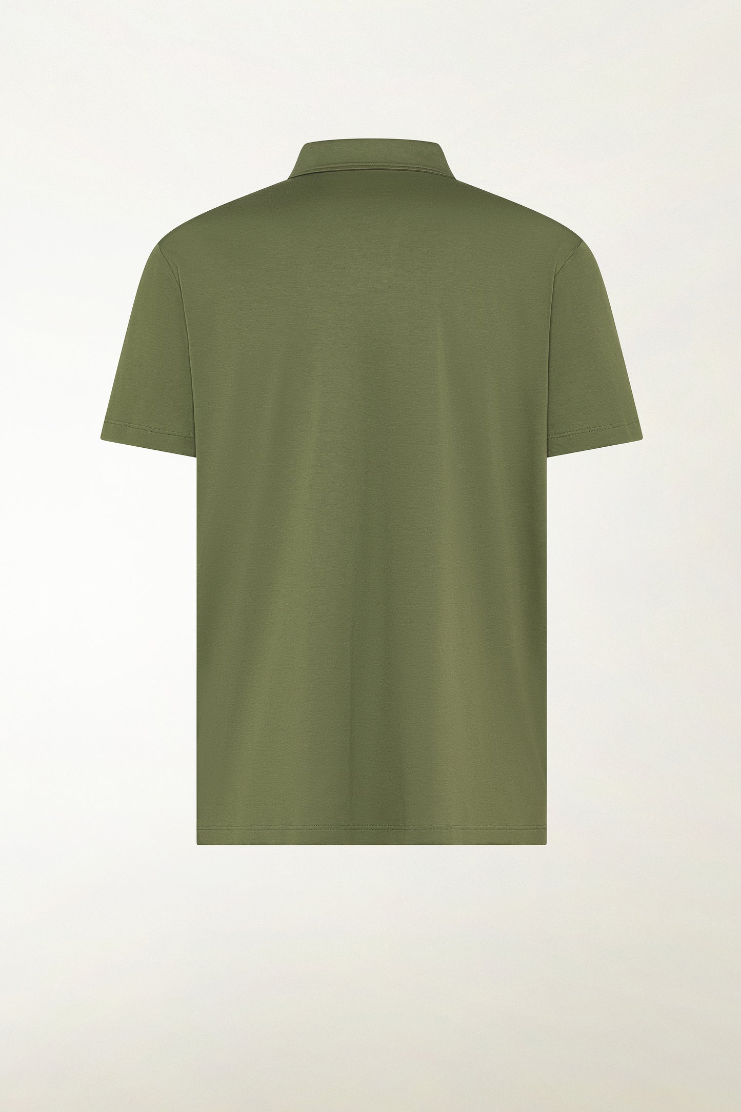 Green short-sleeved buttonless polo shirt