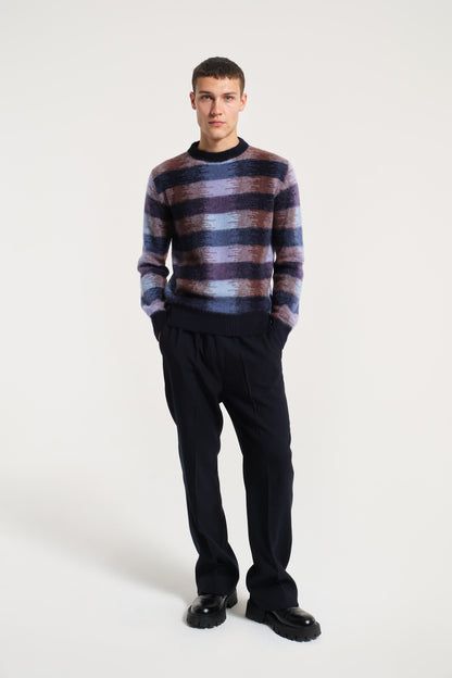 CHECK MOTIF CREW NECK IN WOOL