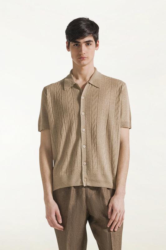 Camicia maniche corte cammello
