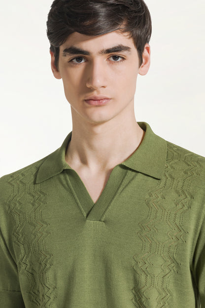 Green short-sleeved sailor polo shirt