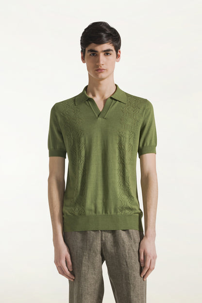 Green short-sleeved sailor polo shirt