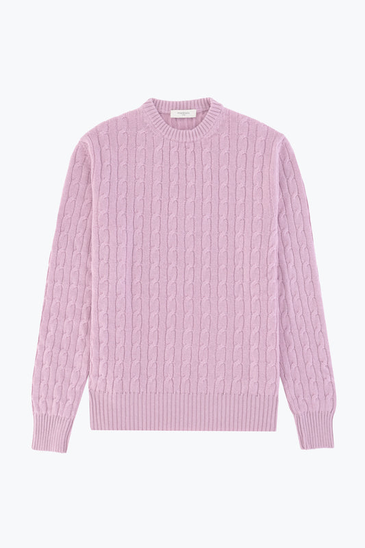 Girocollo in cashmere rosa con treccia
