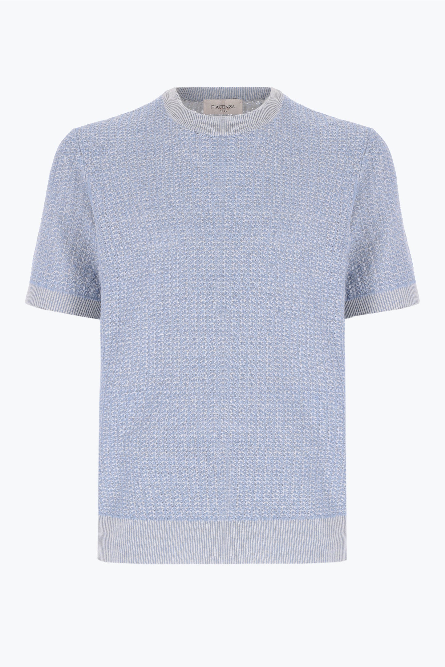 Light blue crew neck with short sleeves