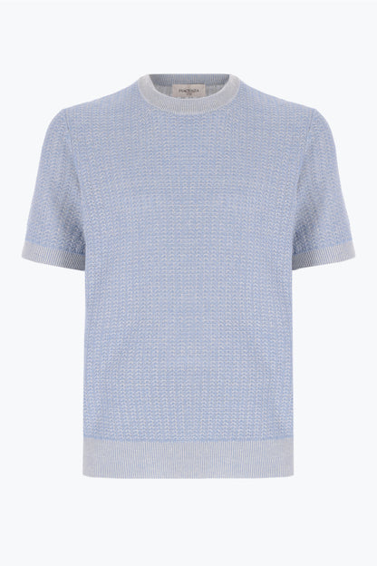 Light blue crew neck with short sleeves