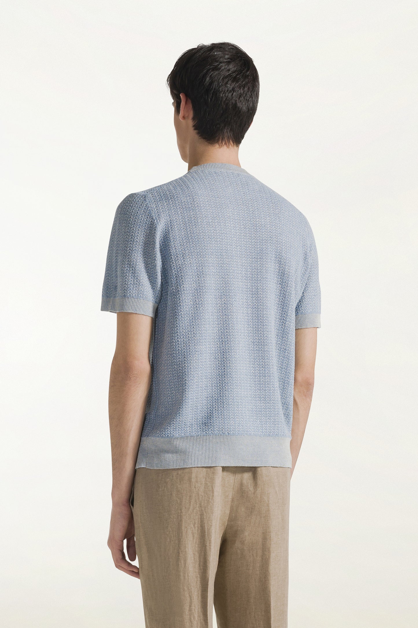 Light blue crew neck with short sleeves