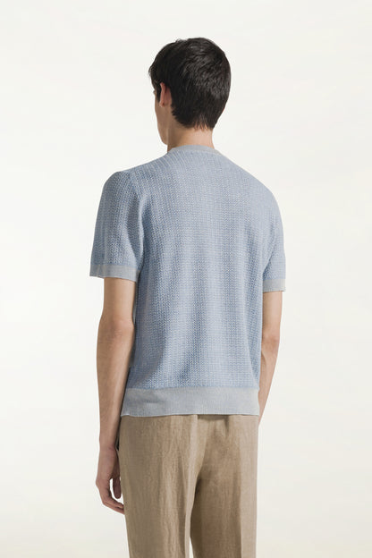 Light blue crew neck with short sleeves