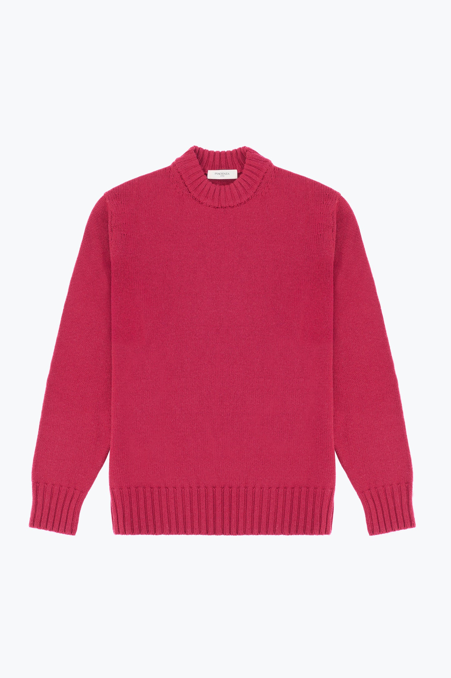 Raspberry-colored virgin wool crewneck