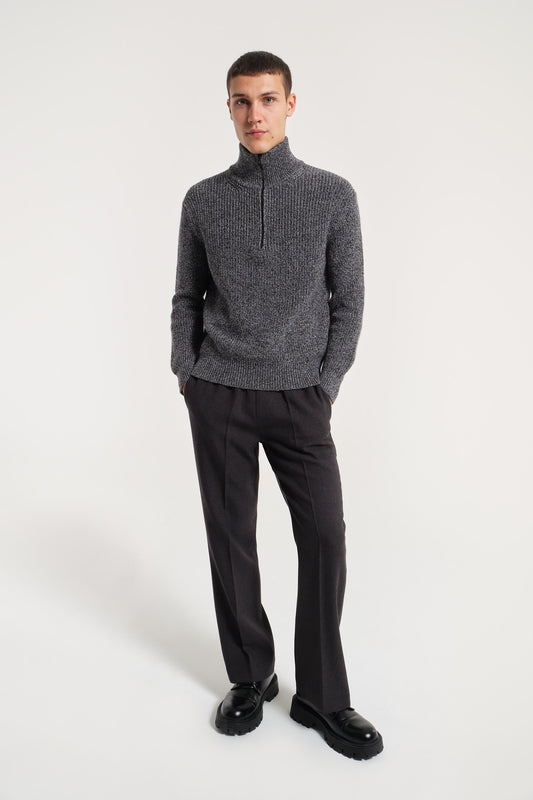 GRAY WOOL ZIP-UP TURTLENECK