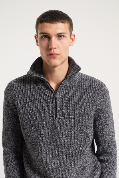GRAY WOOL ZIP-UP TURTLENECK