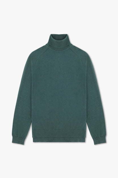 SUPER THIN GREEN TURTLENECK IN WOOL, SILK AND CASHMERE