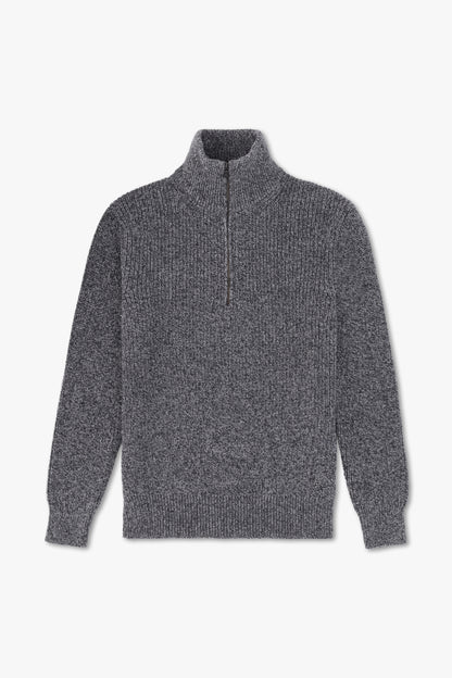 GRAY WOOL ZIP-UP TURTLENECK