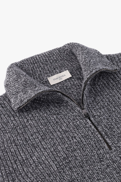 GRAY WOOL ZIP-UP TURTLENECK