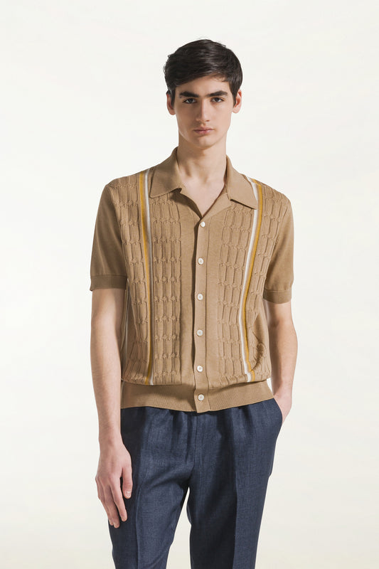 Camicia maniche corte cammello