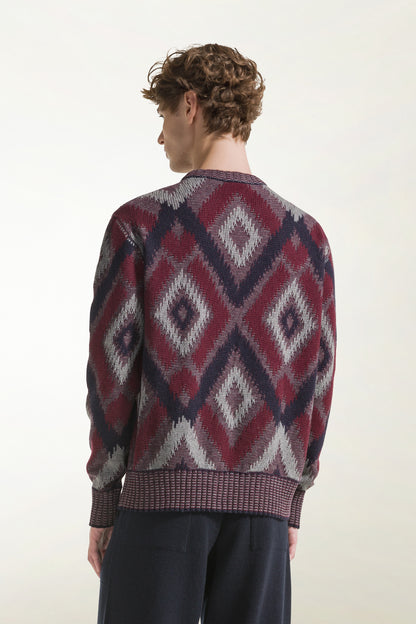 Maglione a rombi bordeaux e blu