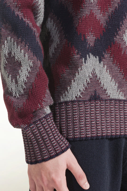 Maglione a rombi bordeaux e blu - Maglieria Uomo | PIACENZA 1733