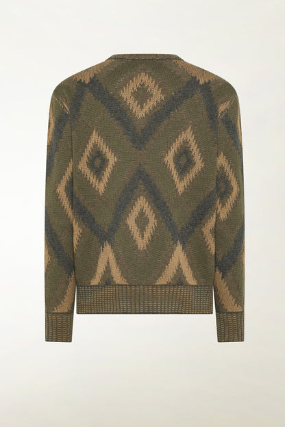Maglione a rombi beige e verde