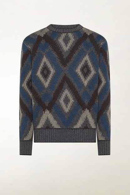 Maglione a rombi marrone e azzurro