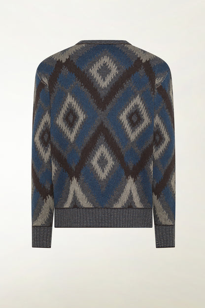 Maglione a rombi marrone e azzurro