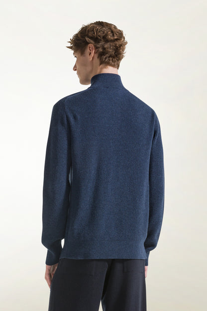 Zip-up turtleneck in air force blue cashmere