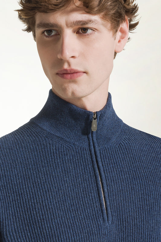 Lupetto zip in cashmere avio - Maglieria Uomo | PIACENZA 1733