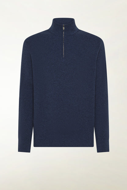Zip-up turtleneck in air force blue cashmere