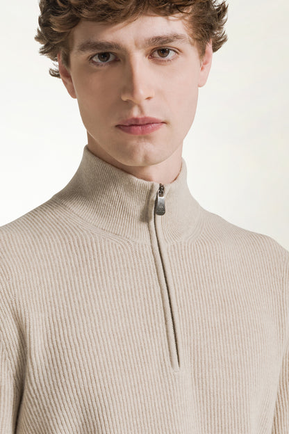 Natural cashmere zip-up turtleneck