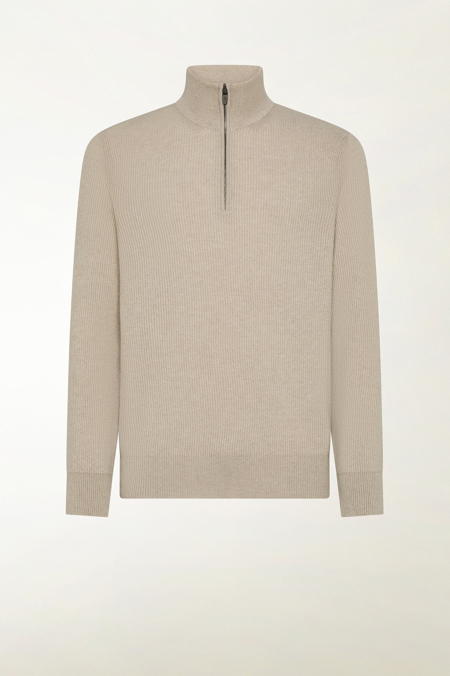 Natural cashmere zip-up turtleneck