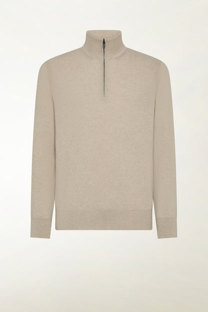 Natural cashmere zip-up turtleneck