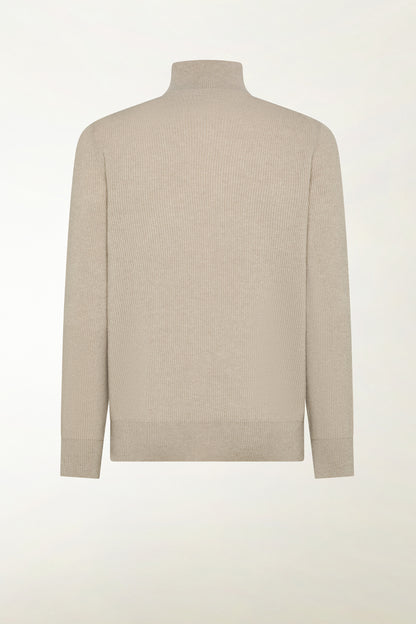 Natural cashmere zip-up turtleneck